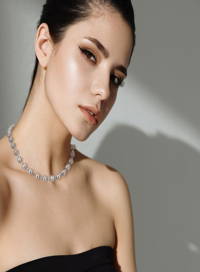 Xyulaan Silver Ball Chain Necklace, Chains Necklace for Men Silver Beaded Necklaces Punk Jewelry Women, Thick Silver Chains Metal Chain Necklaces Grunge Jewelry for Women Grunge - Image 2